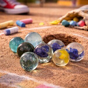 Vintage Large Glass Marble Lot – Translucent Aqua & Blue Swirl Mix (7 Pieces)